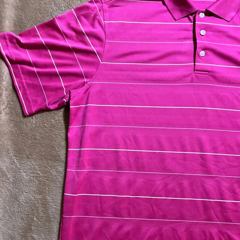 Walter Hagen Men Large Pink Stripe Hydro-Dri Golf‎ Performance Short Sleeve Polo